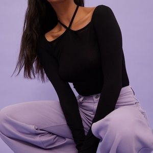 Halterneck Detail Long Sleeve Top